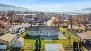 Drone / aerial view featuring a mountain view