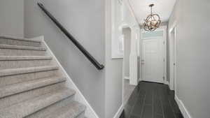 Foyer with a chandelier