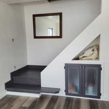 Stairs featuring wood-type flooring