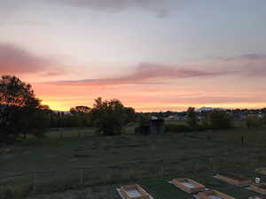 Yard at dusk featuring a rural view