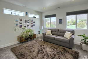 Loft/Living room featuring carpet flooring and a wealth of natural light