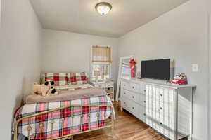 Bedroom with light hardwood / wood-style floors