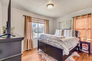 Bedroom with light hardwood / wood-style floors