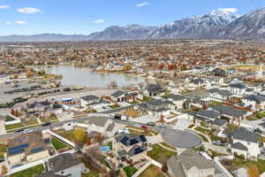 Aerial view with a water and mountain view