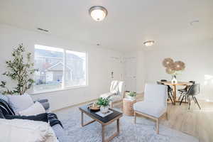 Living room with ample natural light.