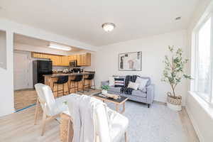 Open concept floor plan with kitchen and living room being connected.