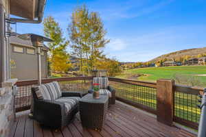 Wooden deck with a mountain view