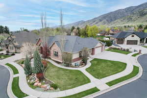 Drone / aerial view with a mountain view and a residential view