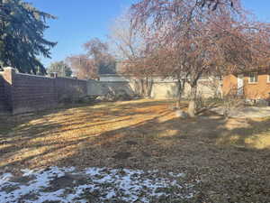 View of yard layered in snow