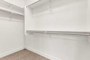 Walk in closet with carpet floors