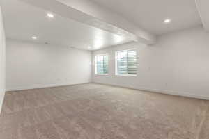 Unfurnished room with light carpet