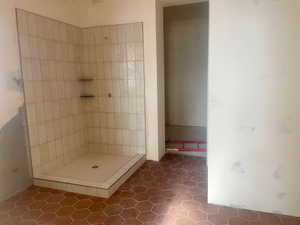 Primary Bathroom with tile shower and free-standing tub.