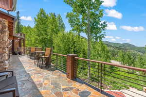 View of patio featuring a mountain view