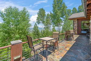 View of patio with a mountain view