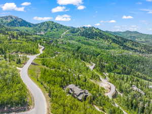 Drone / aerial view featuring a mountain view