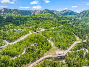 Aerial view featuring a mountain view