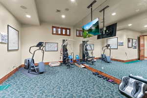 Workout area featuring carpet