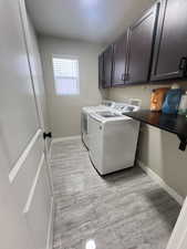 Laundry room with cabinets and washer and dryer