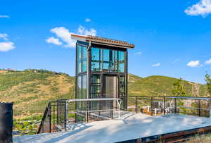 Wooden terrace with a mountain view