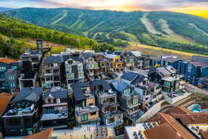 Aerial view at dusk with a mountain view