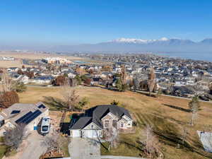 Aerial view featuring a mountain view and lake view