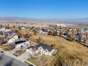 Aerial view with a mountain view and lake view