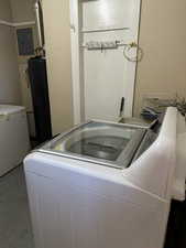 Laundry area with electric panel and water heater