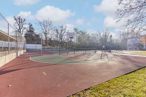 View of basketball court with tennis court