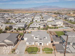 Aerial view featuring a mountain view