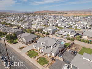 Drone / aerial view featuring a mountain view