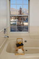 Bathroom featuring a mountain view