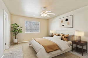 *Virtually Staged* Carpeted bedroom with ceiling fan