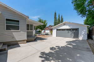 View of detached garage