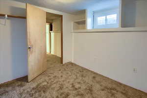 Unfurnished bedroom featuring light carpet