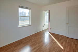 Empty room featuring plenty of natural light and light hardwood / wood-style floors