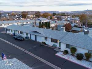 Drone / aerial view featuring a mountain view