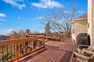 Wooden deck featuring grilling area