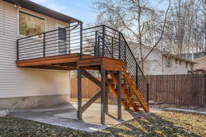 Exterior space with a wooden deck