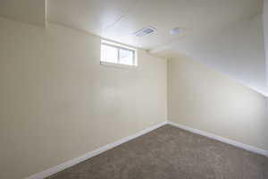 Basement with carpet