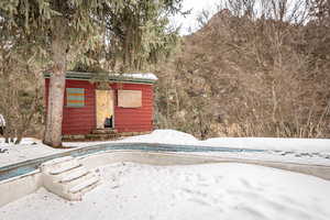 View of snow covered pool