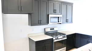 Kitchen with appliances with stainless steel finishes