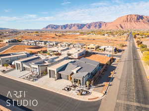 Drone / aerial view featuring a mountain view