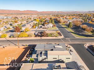 Aerial view featuring a mountain view