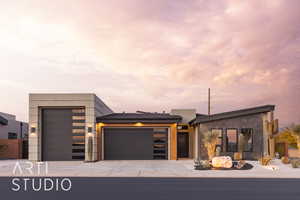 Contemporary house featuring a garage