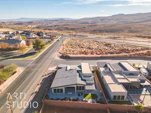 Aerial view featuring a mountain view