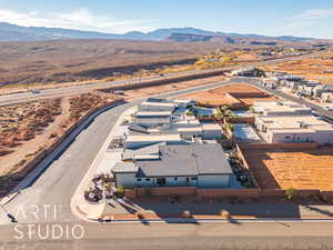 Drone / aerial view featuring a mountain view