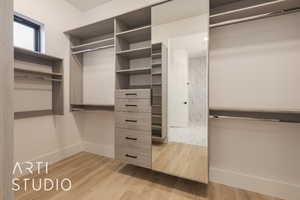 Spacious closet with light wood-type flooring