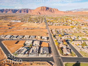 Aerial view featuring a mountain view