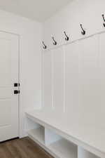 Mudroom featuring dark hardwood / wood-style flooring