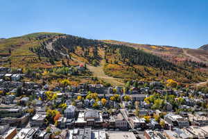 Drone / aerial view with a mountain view